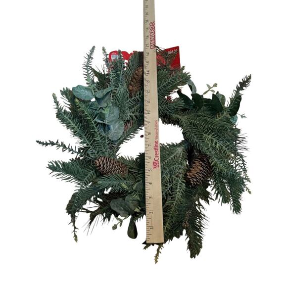 Christmas Holiday Candle Ring Pine Cone Greenery Wreath Use W/ 6 Inch Candle NWT - Picture 3 of 7